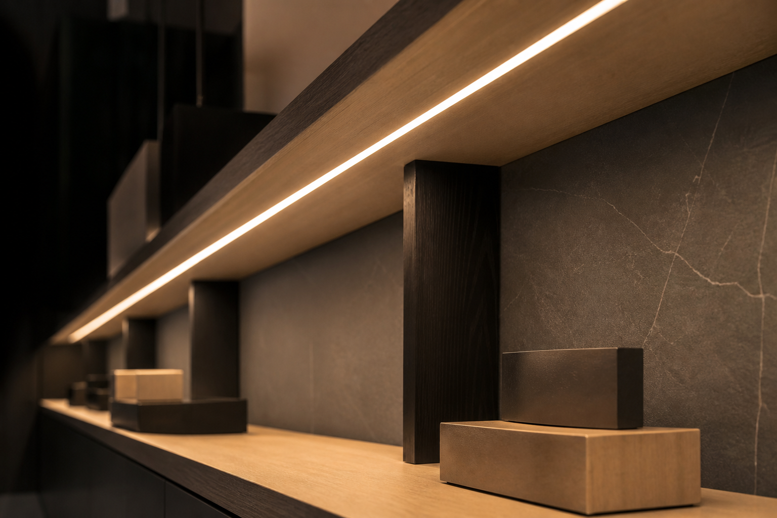 Warm LED strip integrated into a retail display
